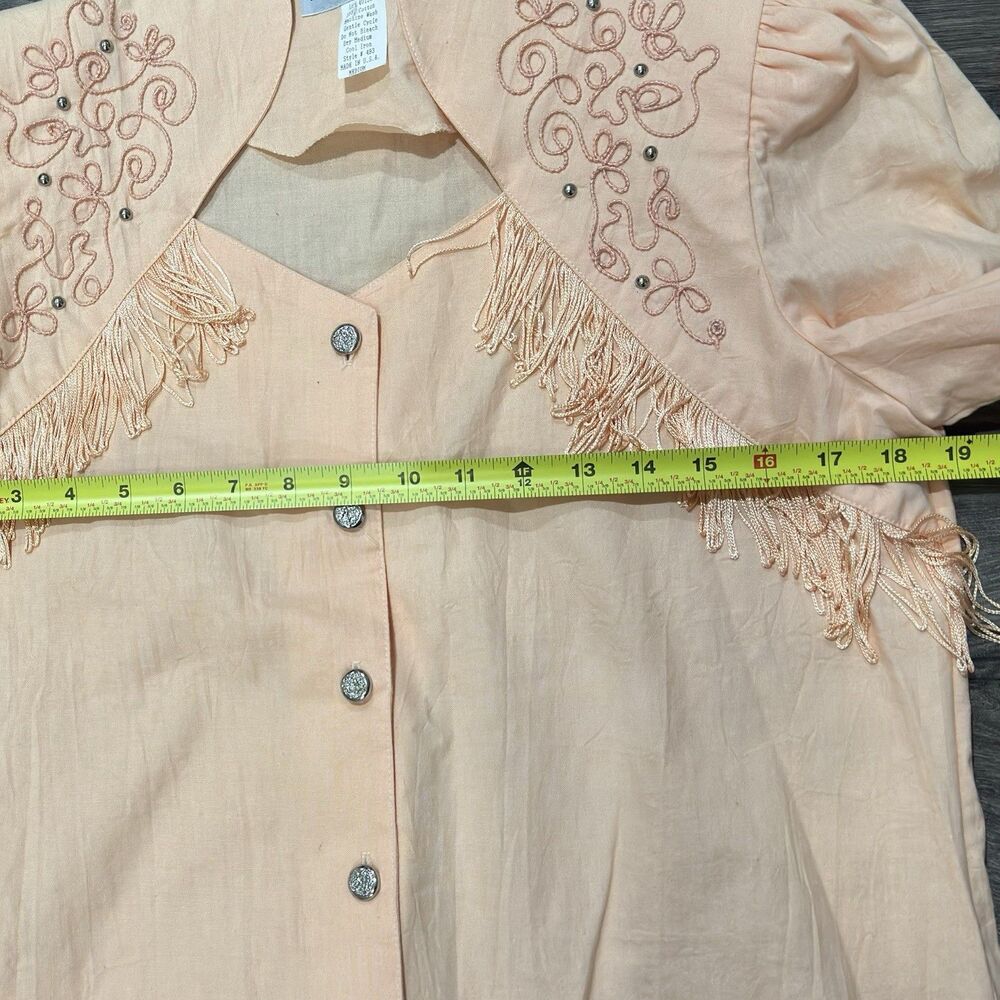 Vintage 80s Lilia Guilty Western Blouse Shirt USA Fringe Rodeo Embroidered Sz M - Picture 5 of 8